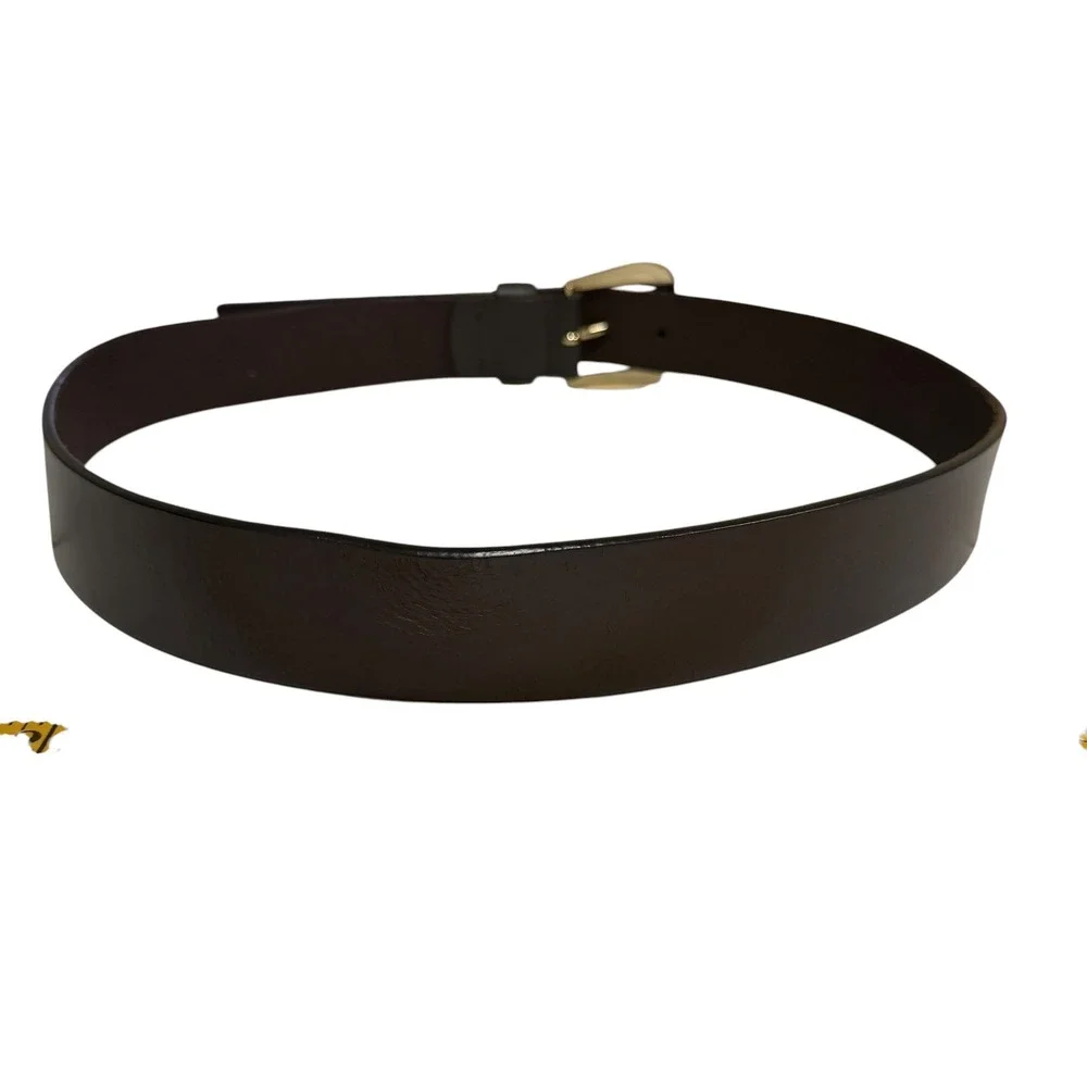 Michael Kors Belt Women Large Brown Genuine Leather Gold MK Logo Buckle Timeless